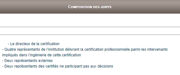 Ci-dessus : une capture du site du RNCP montrant un exemple de composition de jury possible. 