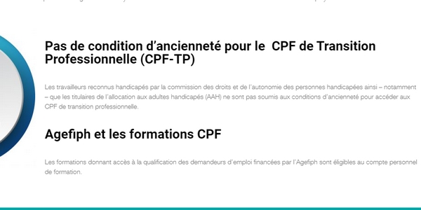 dispositifs de financement 2021 : pas de conditions d'ancienneté pour les travailleurs handicapés demandant un CPF de transition