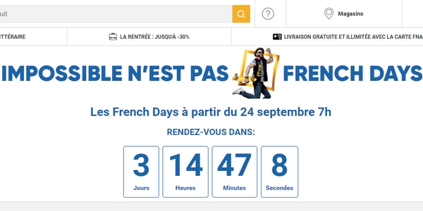 Pour annoncer les French Days de la rentrée, la Fnac affiche un compte à rebours sur son site !