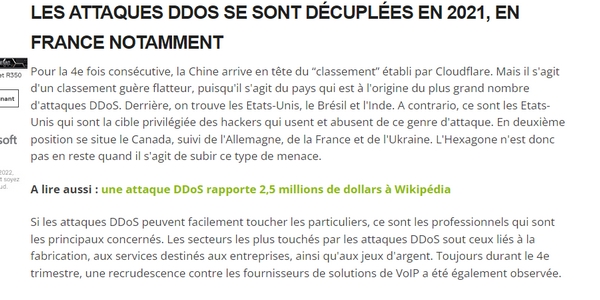 Cybersécurité : les attaques DDoS se sont multipliées en France en 2021.