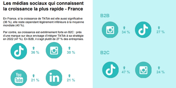 tendances social media 2022 : de nombreuses entreprises françaises comptent intégrer TikTok et Instagram à leur stratégie. 