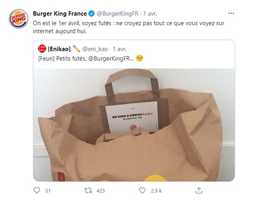 Burger King France a fait un beau poisson d'avril aux dépens de McDonald's !