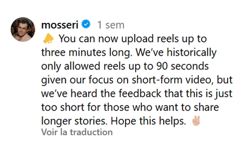 Les Reels de 3 minutes arrivent sur Instagram en 2025